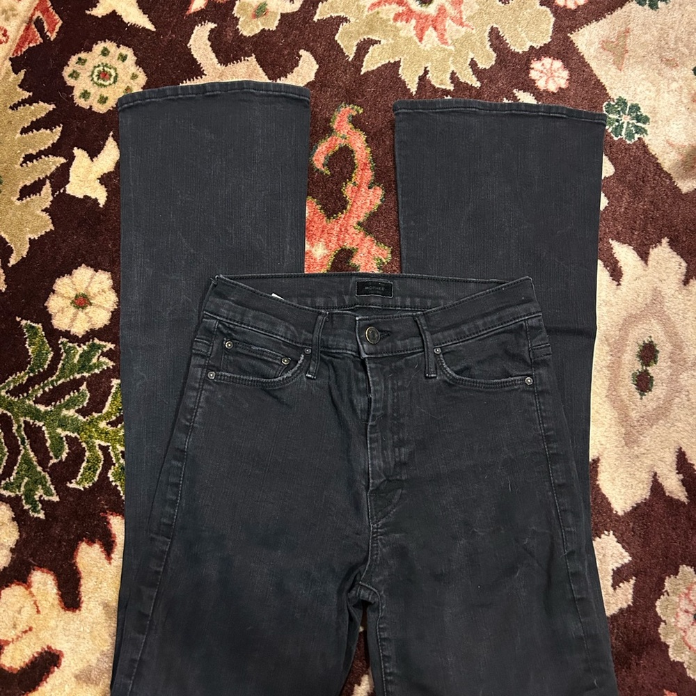 MOTHER the weekender black high rise flare jeans